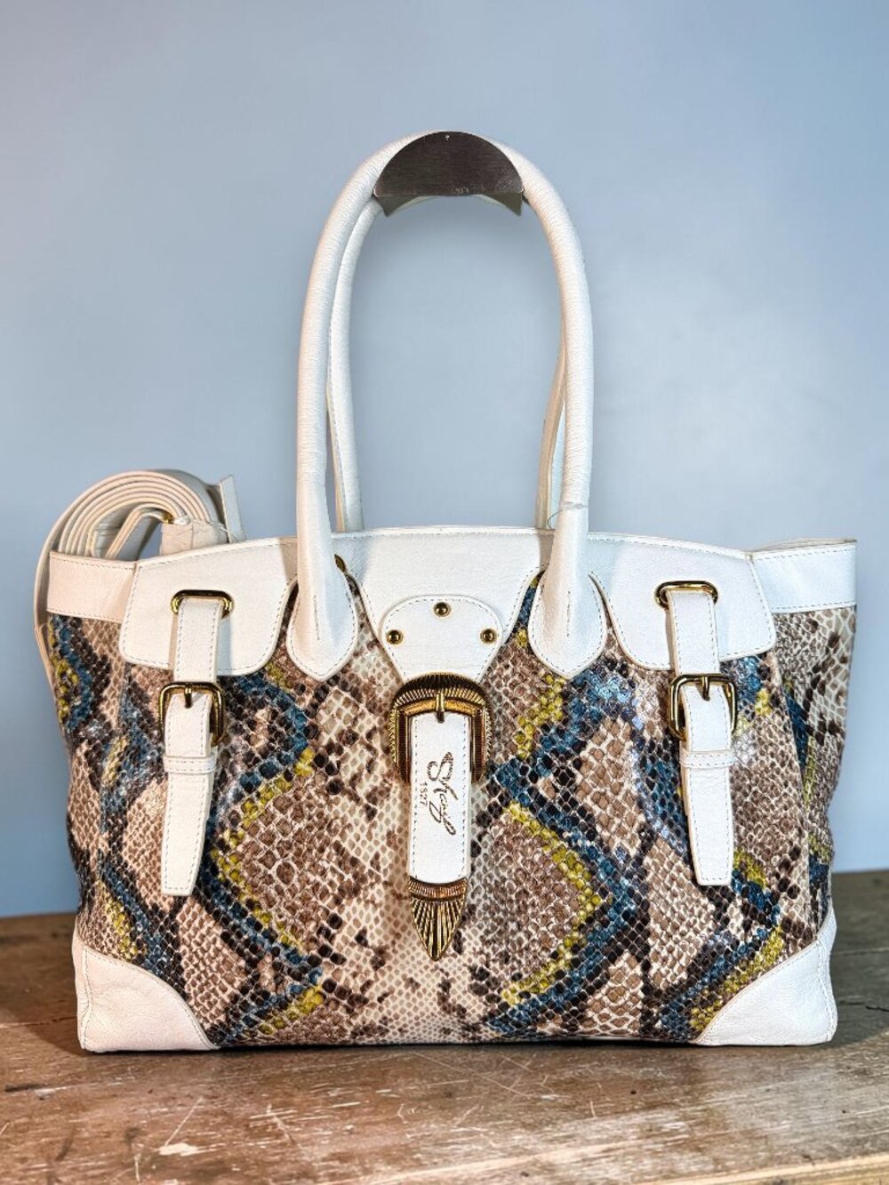 Sharif 1827 Studio Leather and Snake Foil Top Handle Shoulder Bag - SAMPLE BAG - Picture 2 of 15